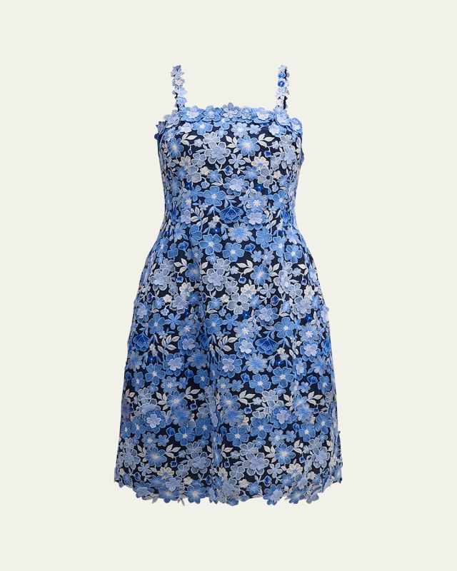 Sleeveless Floral-Embroidered Midi Slip Dress